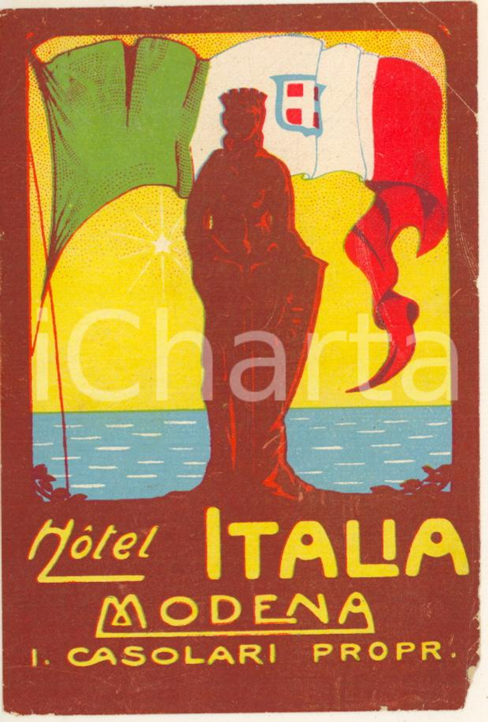 1930 ca MODENA Hotel ITALIA Proprietario CASOLARI *Etichetta pubblicitaria 9x11