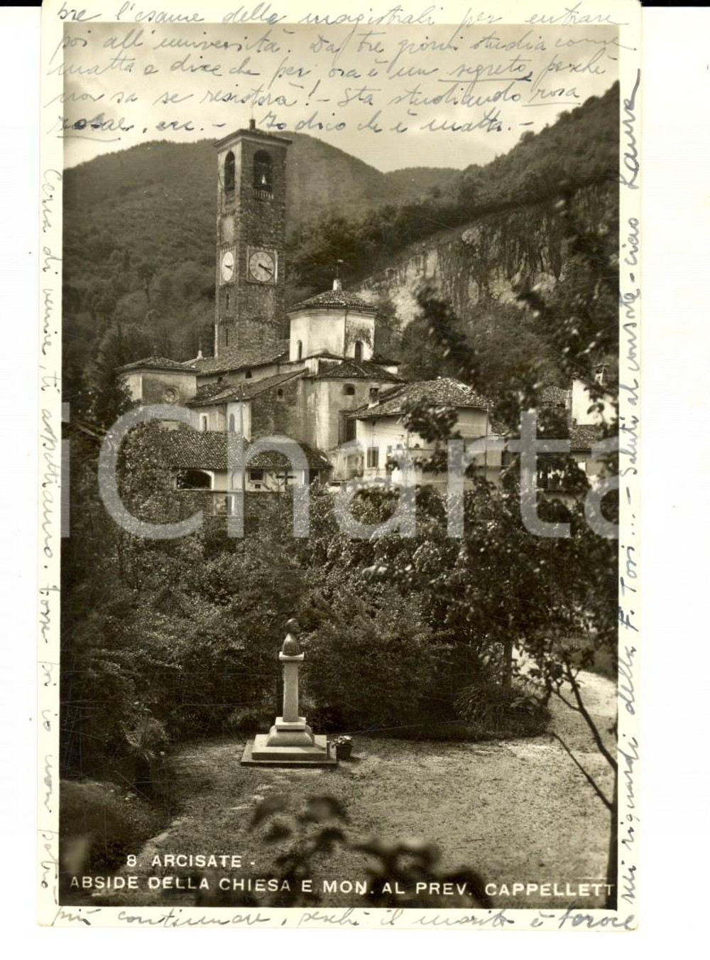 Cartolina originale da collezione 1944 ARCISATE Abside della chiesa e monumento al prev. CAPPELLETTI Cartolina FP 1