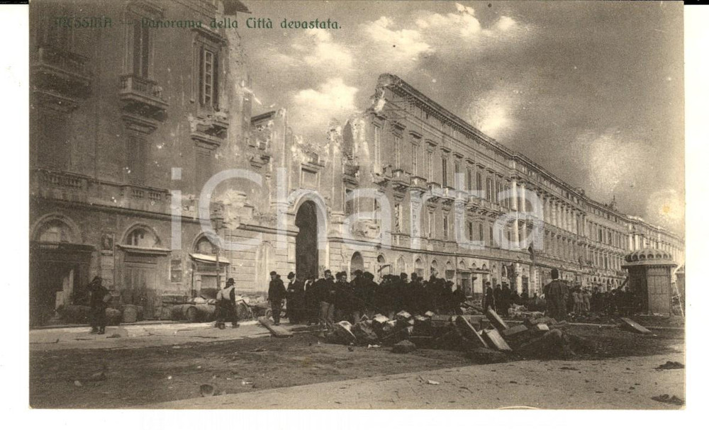 Cartolina originale da collezione 1908 MESSINA TERREMOTO Panorama della cittÃ  devastata  Cartolina ANIMATA FP 1