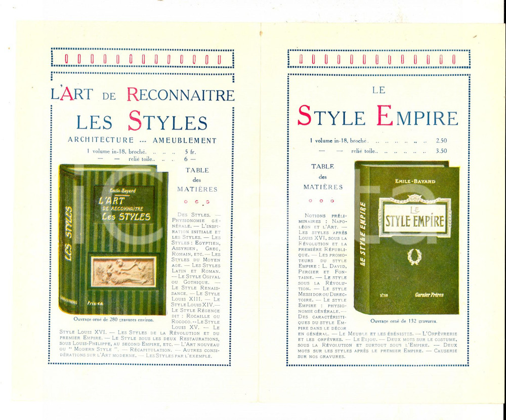 1911 PARIS LIBRAIRIE GARNIER Emile BAYARD Reconnaitre les styles *Brochure