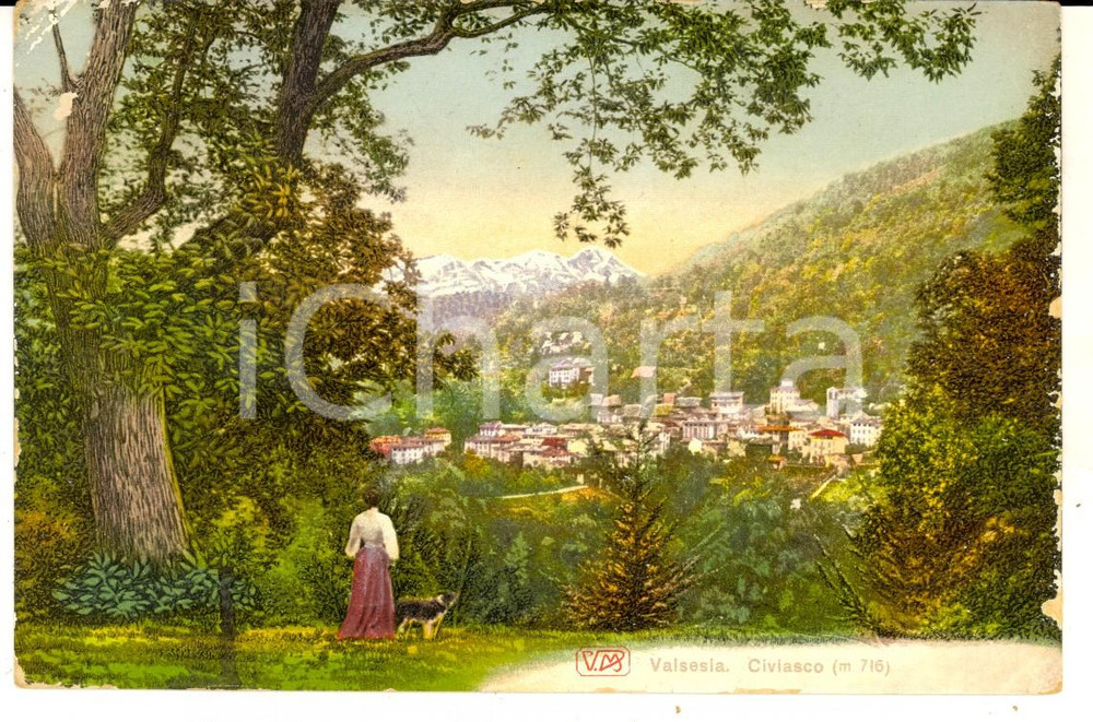 Cartolina originale da collezione 1914 CIVIASCO VC Veduta del paese nella VALSESIA Cartolina illustrata FP VG 1