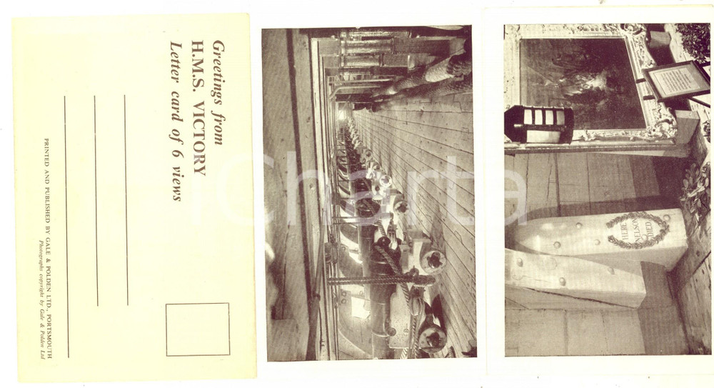 Cartolina originale da collezione 1950 ca ROYAL NAVY  HMS VICTORY  Letter card of 6 views ed. GALE & POLDEN 1