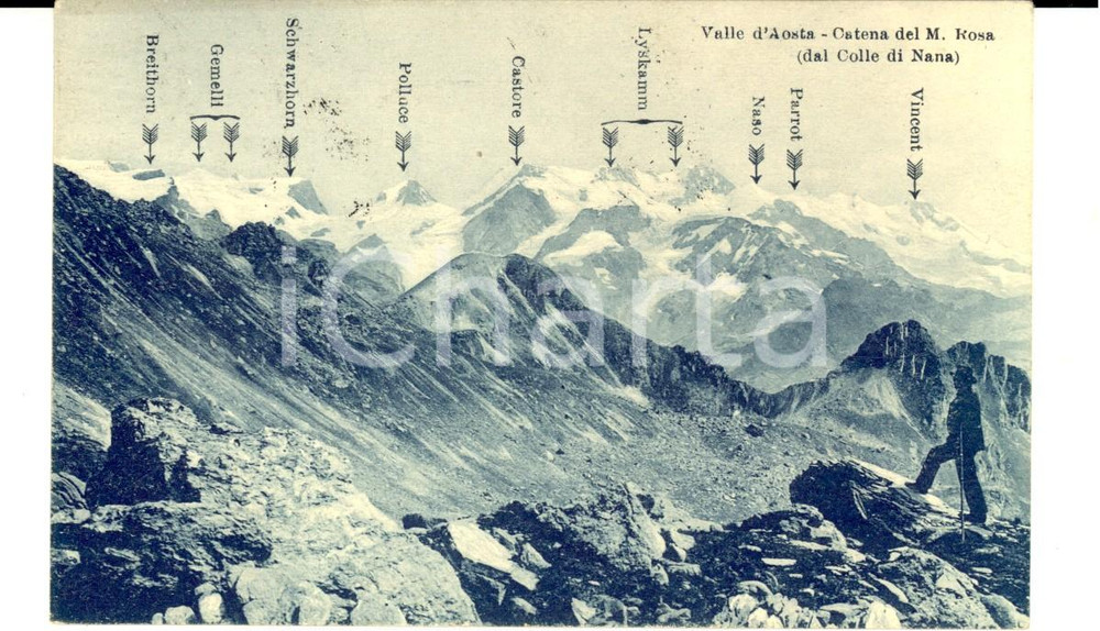 Cartolina originale da collezione 1913 VALLE D AOSTA La catena del MONTE ROSA con le vette Cartolina FP VG 1