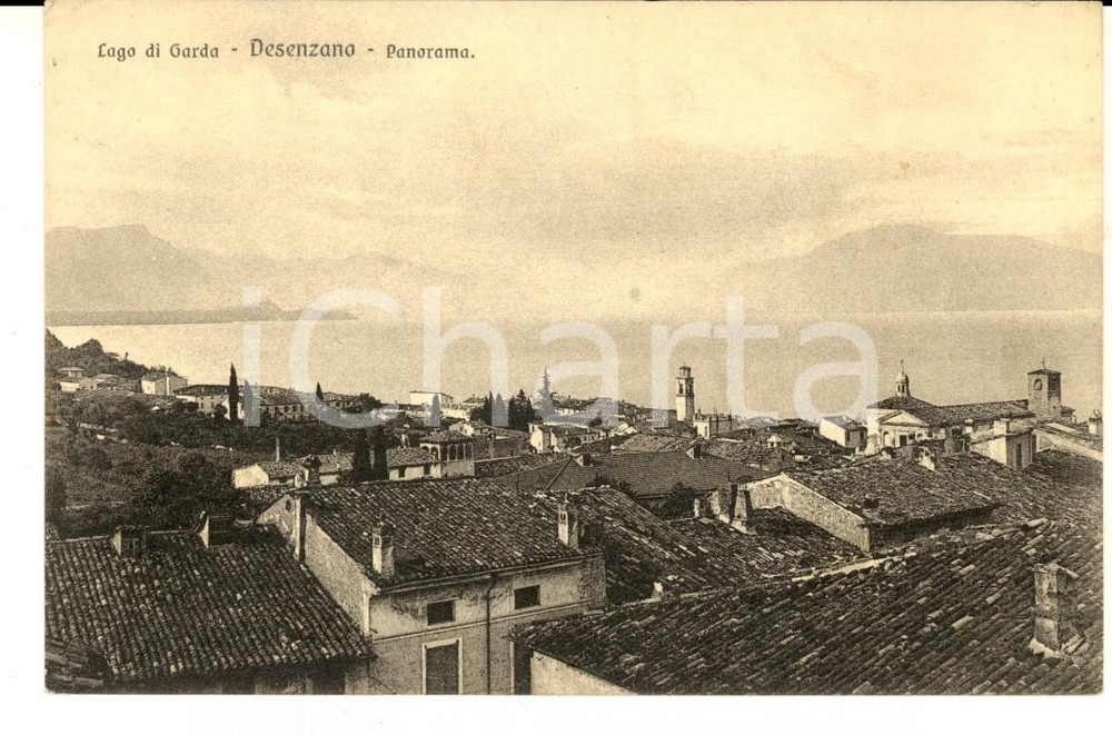Cartolina originale da collezione 1910 ca DESENZANO DEL GARDA Panorama dall alto con il lago Cartolina FP NV 1