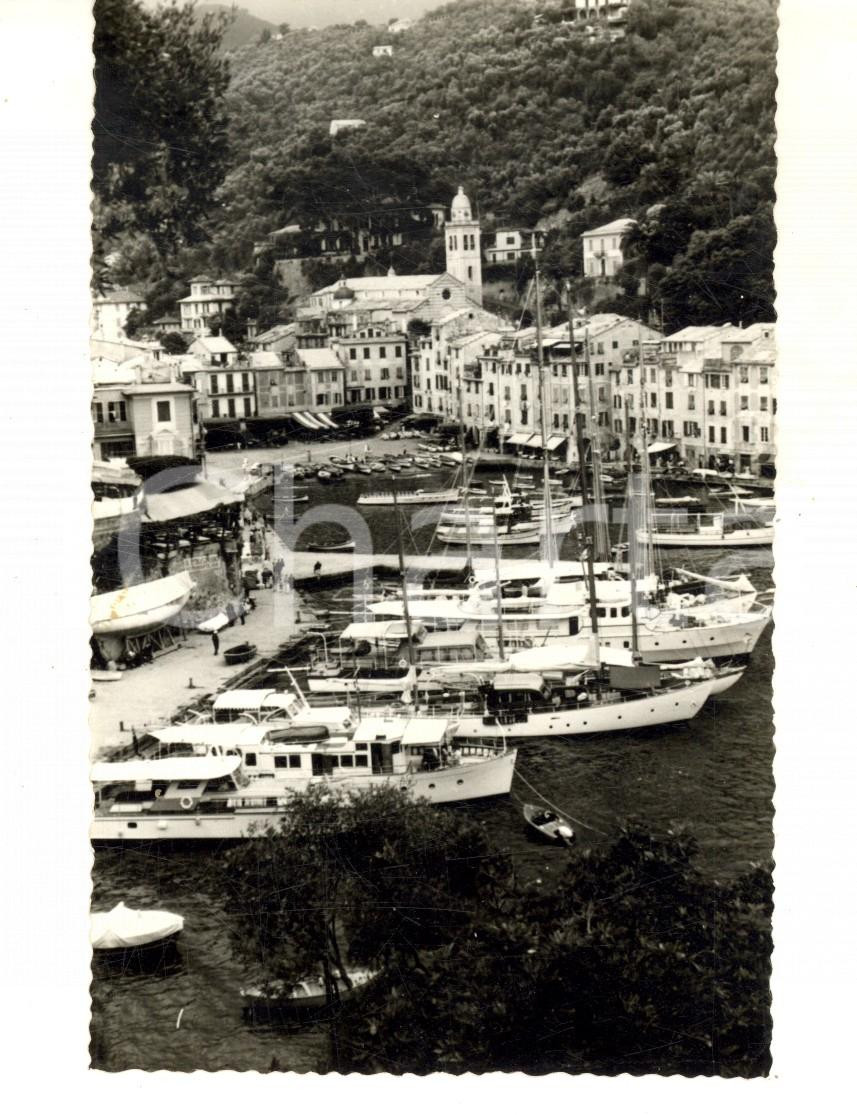 Fotografia d epoca originale 1960 ca PORTOFINO Veduta del porticciolo con le barche  Fotocartolina VINTAGE 1