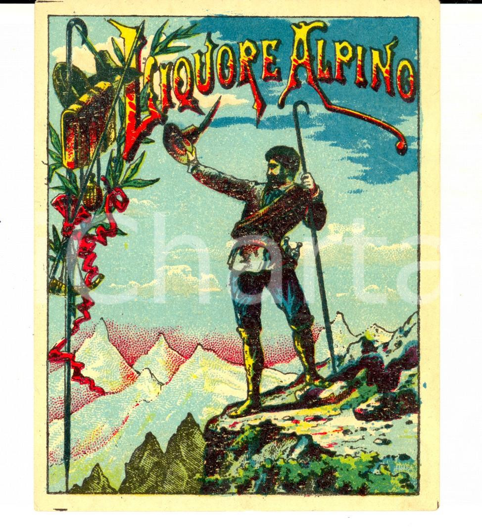 Materiale pubblicitario d’epoca 1950 ca LIQUORE ALPINO Etichetta pubblicitaria VINTAGE 13x10 cm 2 1