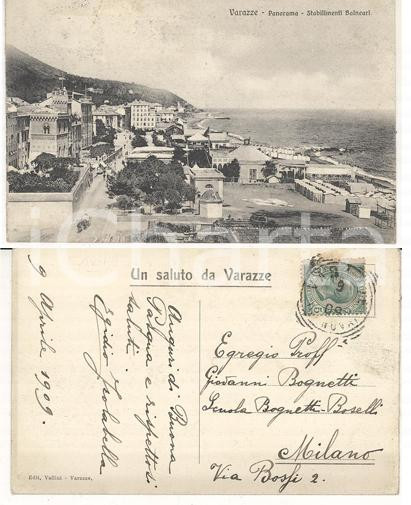 Cartolina originale da collezione 1909 VARAZZE SV Panorama e bagni Cartolina Egidio ISOLABELLA Autografo 1