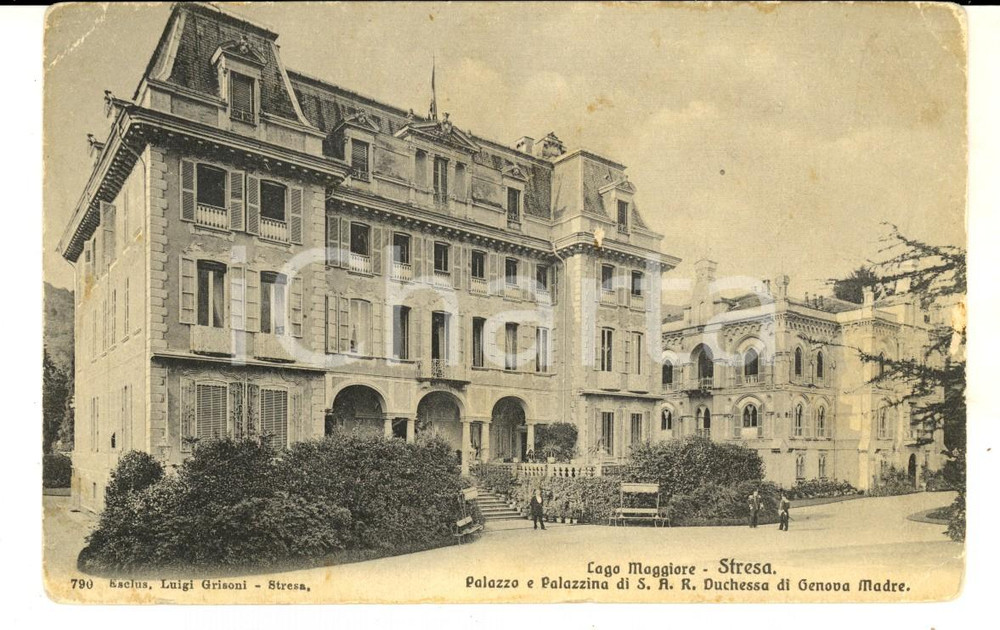 Cartolina originale da collezione 1910 ca STRESA Palazzo Duchessa di Genova Madre Cartolina ANIMATA DANNEGGIATA 1