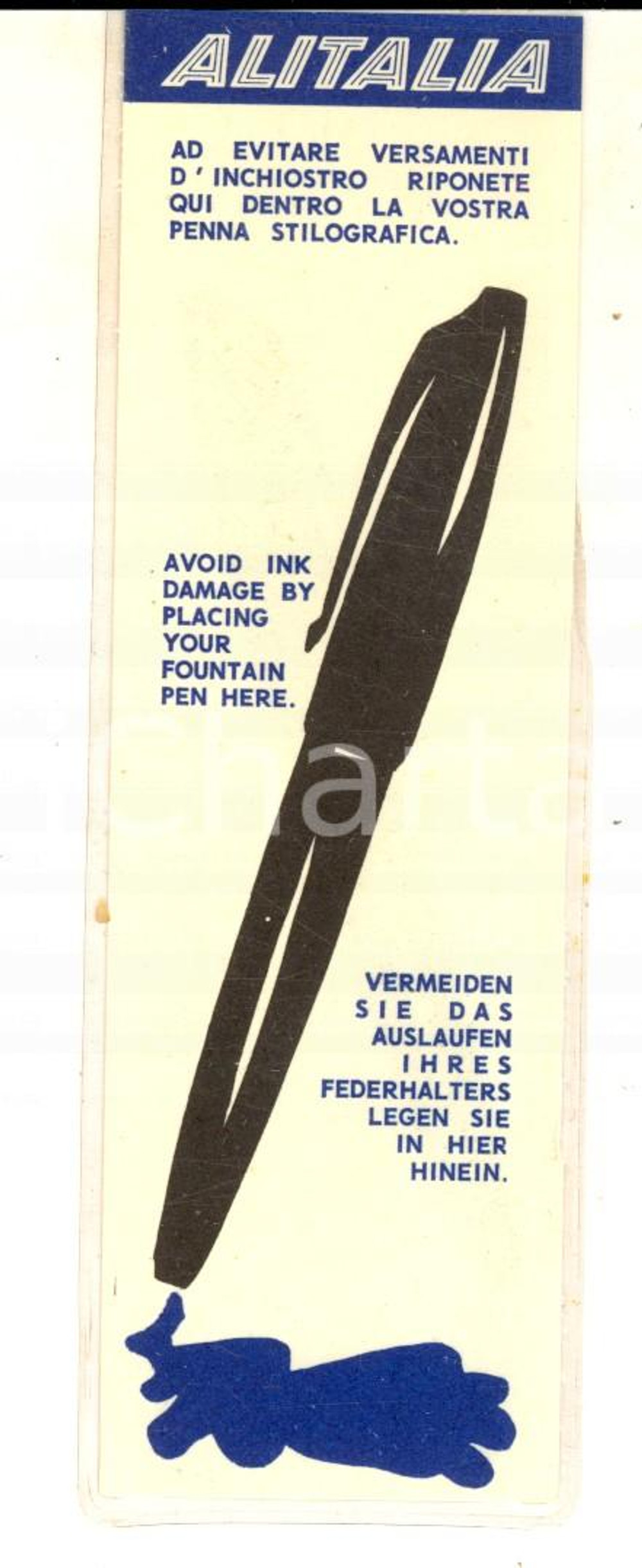Materiale pubblicitario d’epoca 1960 ca ALITALIA Bustina pubblicitaria per penna stilografica VINTAGE 1