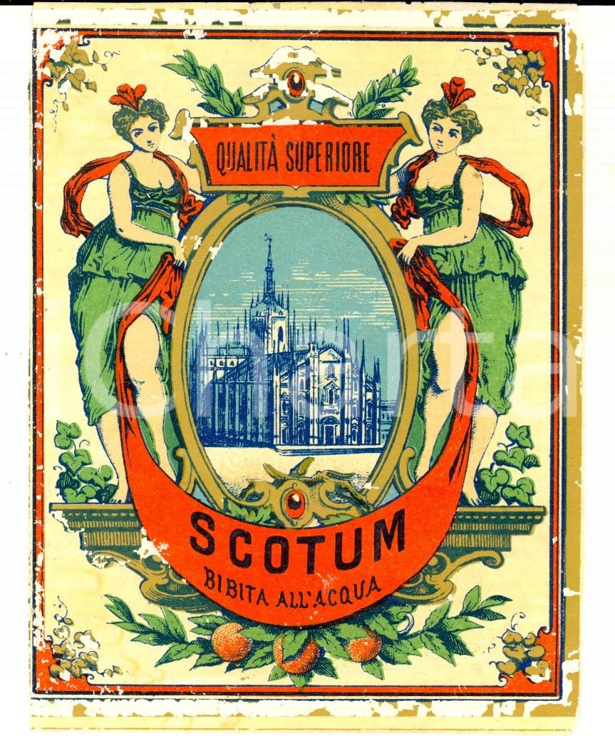Materiale pubblicitario d’epoca 1935 ca SCOTUM Bibita all acqua  Etichetta pubblicitaria VINTAGE 10x13 1