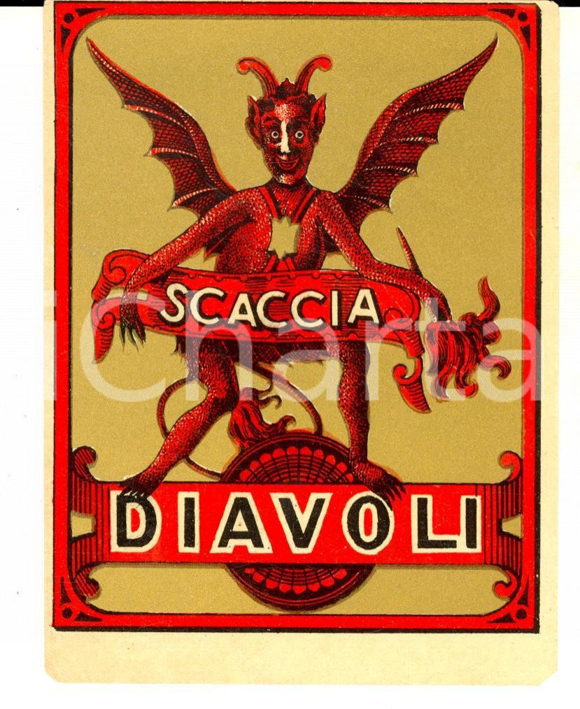 Materiale pubblicitario d’epoca 1935 ca Vino SCACCIADIAVOLI  Etichetta pubblicitaria VINTAGE 10x12 2 1