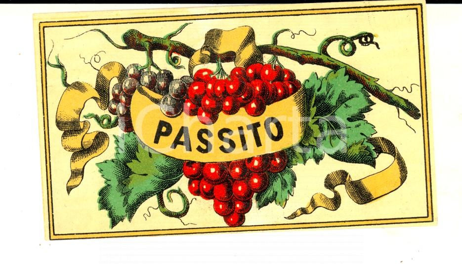 Materiale pubblicitario d’epoca 1950 ca Liquore PASSITO Etichetta pubblicitaria VINTAGE 10x6 cm 2 1