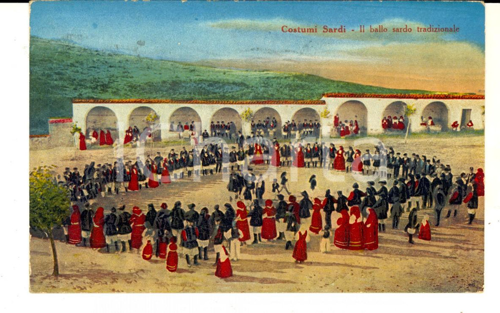 Cartolina originale da collezione 1931 COSTUMI SARDI Il ballo sardo tradizionale Cartolina VINTAGE FP VG 1