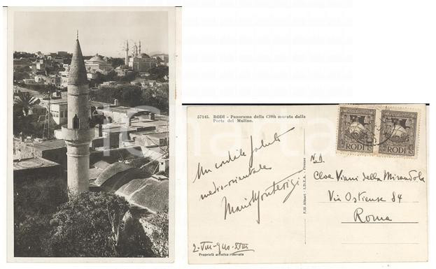 Cartolina originale da collezione 1940 RODI GRECIA Panorama della città murata Cartolina Mario MONTERISI 1