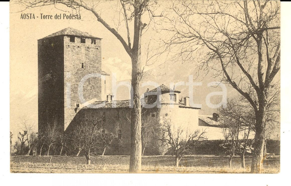 Cartolina originale da collezione 1920 ca AOSTA Torre del PodestÃ  Cartolina postale VINTAGE FP 1