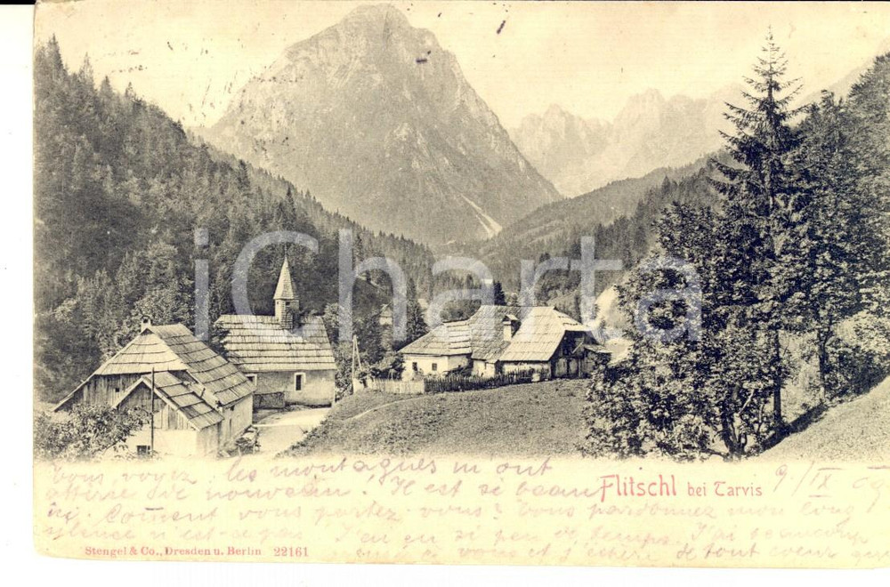 Cartolina originale da collezione 1909 TARVISIO UD Panorama del paese Cartolina VINTAGE FP VG 1