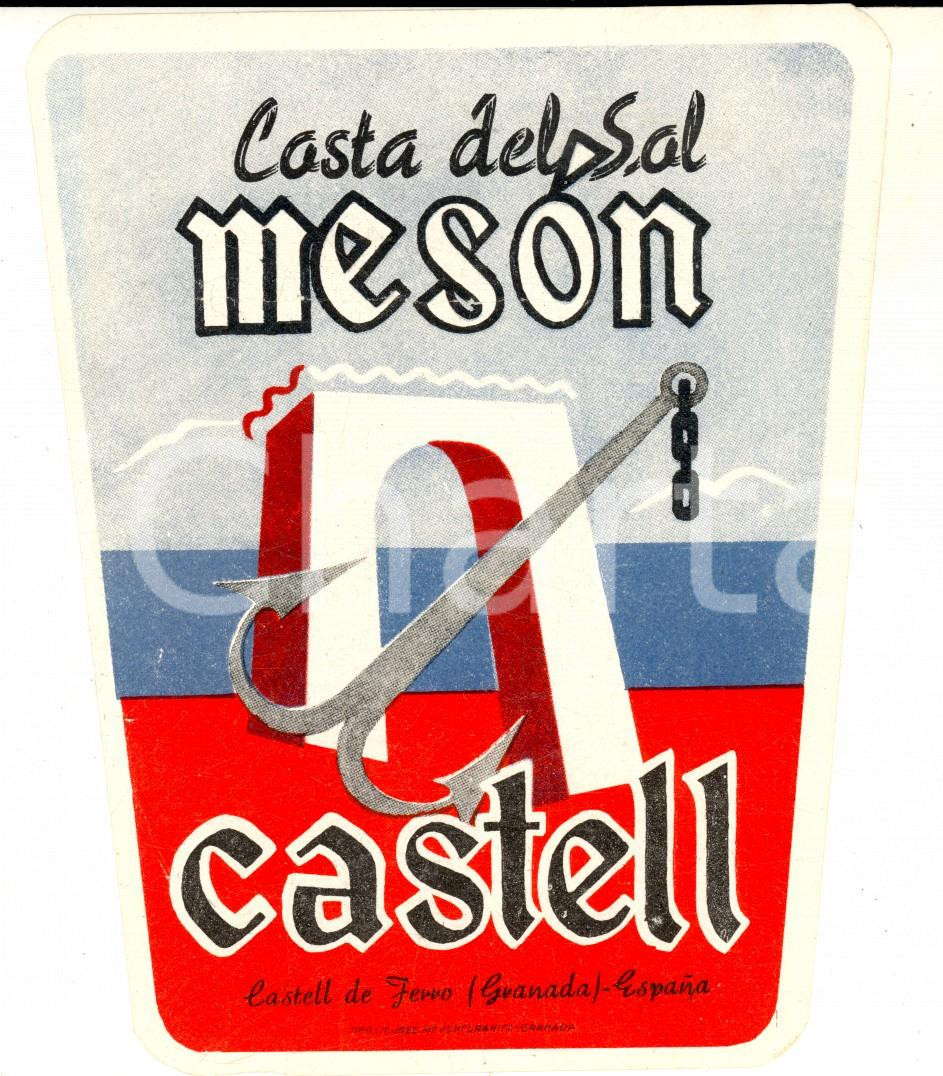 Materiale pubblicitario d’epoca 1950 ca GRANADA  COSTA DEL SOL Meson Castell Etichetta pubblicitaria 11x13 cm 1