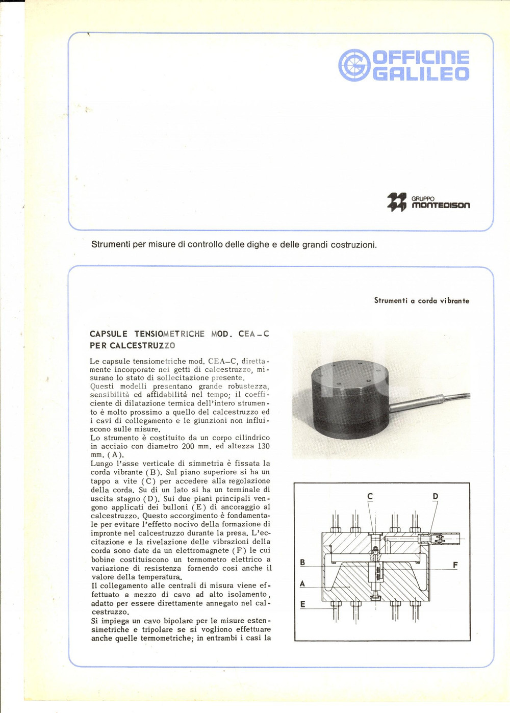 Materiale pubblicitario d’epoca 1975 ca OFFICINE GALILEO Capsule tensiometriche CEAC Volantino pubblicitario 1