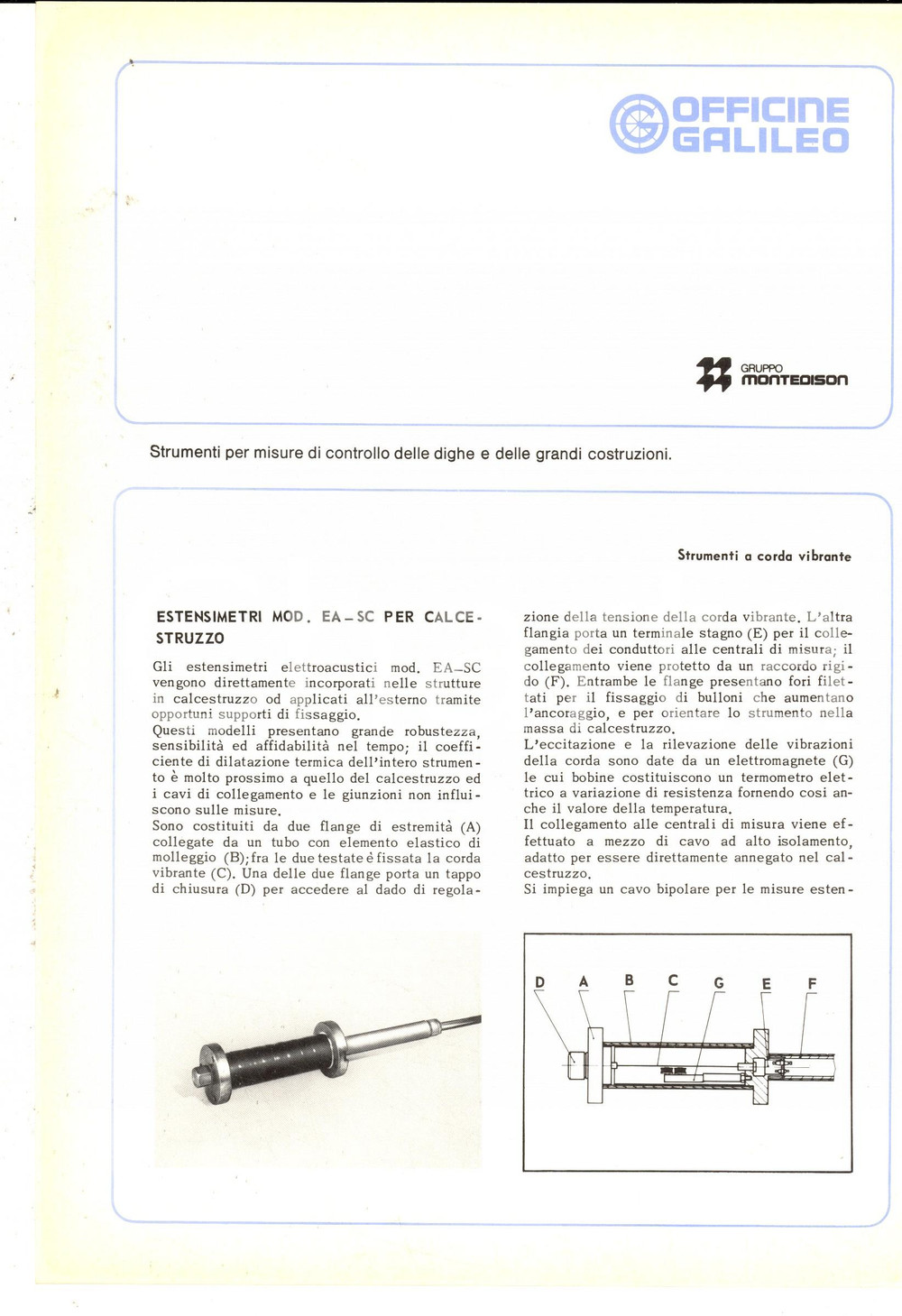 Materiale pubblicitario d’epoca 1975 ca OFFICINE GALILEO Estensimetri per calcestruzzo Volantino pubblicitario 1
