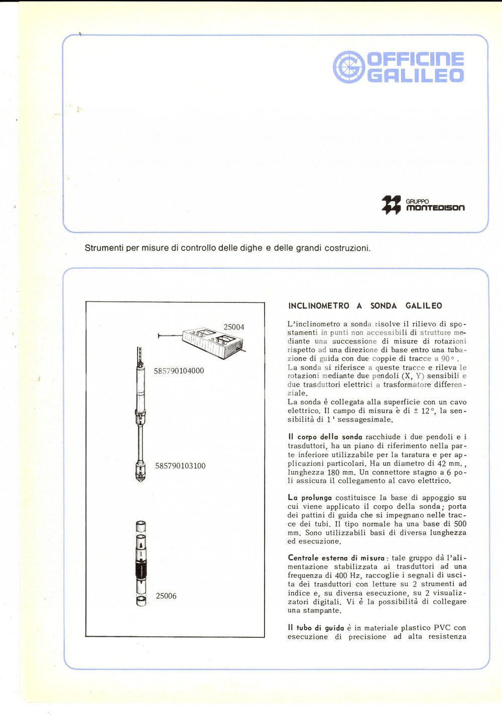 Materiale pubblicitario d’epoca 1975 ca OFFICINE GALILEO FIRENZE Inclinometro a sonda Volantino pubblicitario 1