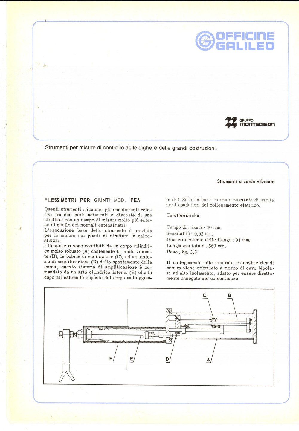 Materiale pubblicitario d’epoca 1975 ca OFFICINE GALILEO Flessimetri per giunti Volantino pubblicitario 1
