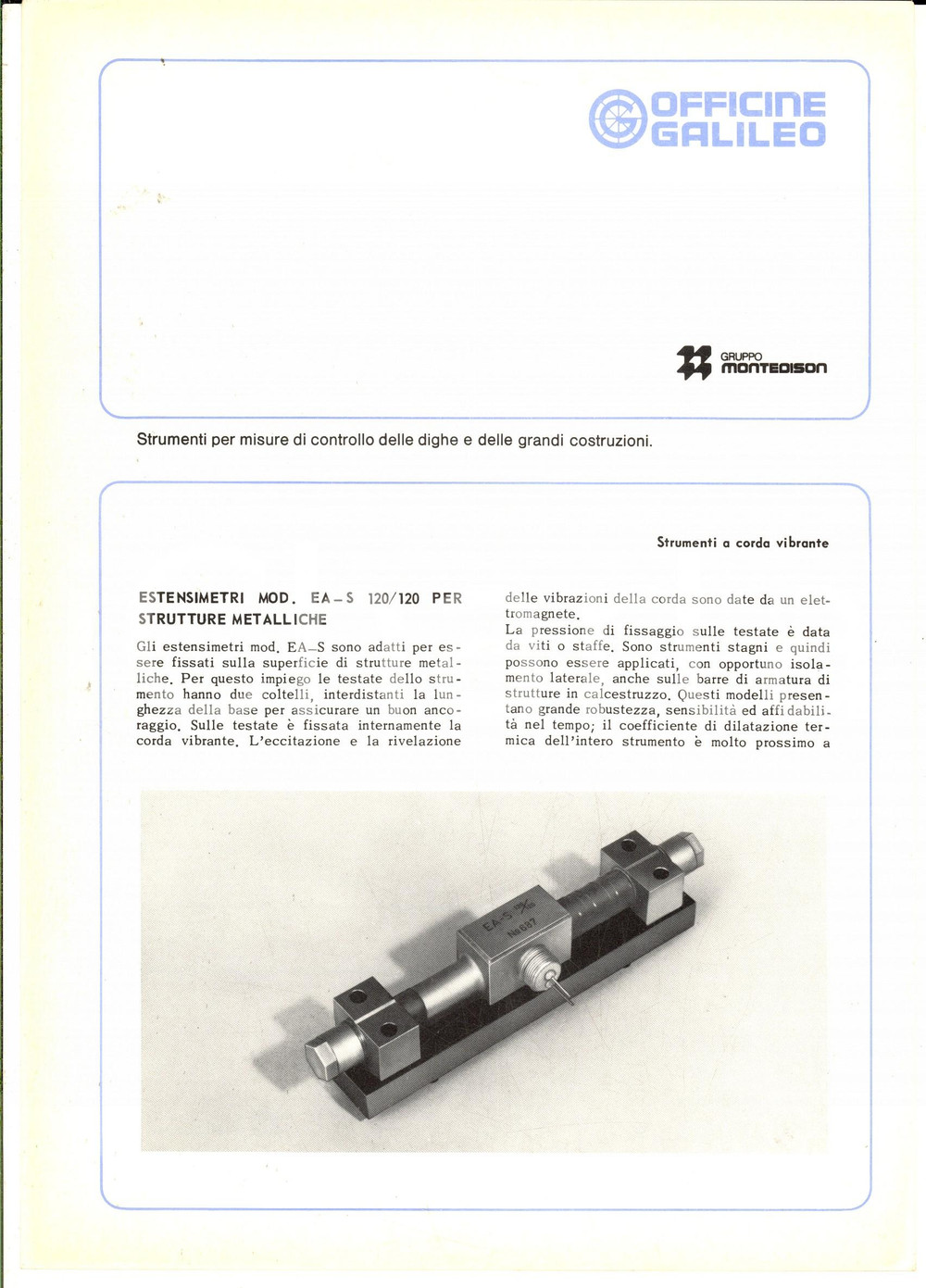 Materiale pubblicitario d’epoca 1975 ca OFFICINE GALILEO Estensimetri per strutture metalliche Volantino 1