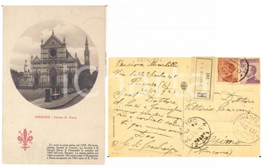 Cartolina originale da collezione 1924 STORIA POSTALE FIRENZE Chiesa S. CROCE Cartolina MICHETTI non dentellati 1