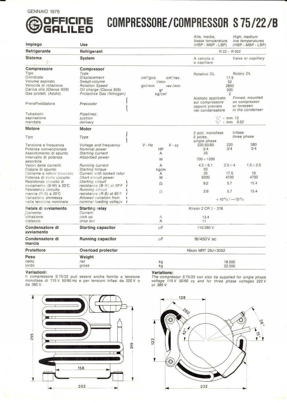 Materiale pubblicitario d’epoca 1976 OFFICINE GALILEO FIRENZE Compressore S75 Volantino pubblicitario 1