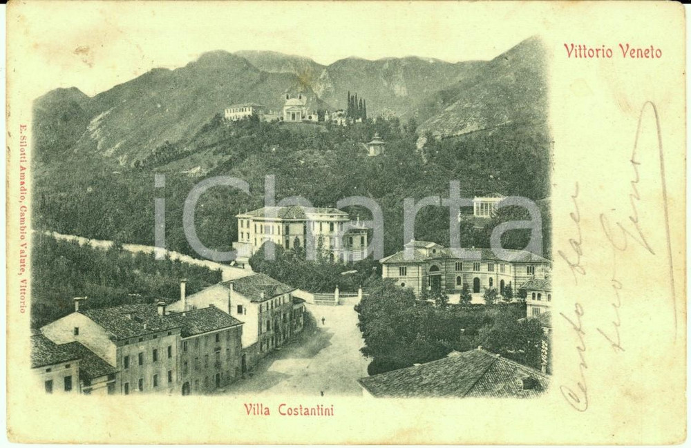 Cartolina originale da collezione 1900 ca VITTORIO VENETO Veduta di VILLA COSTANTINI Cartolina DANNEGGIATA 1