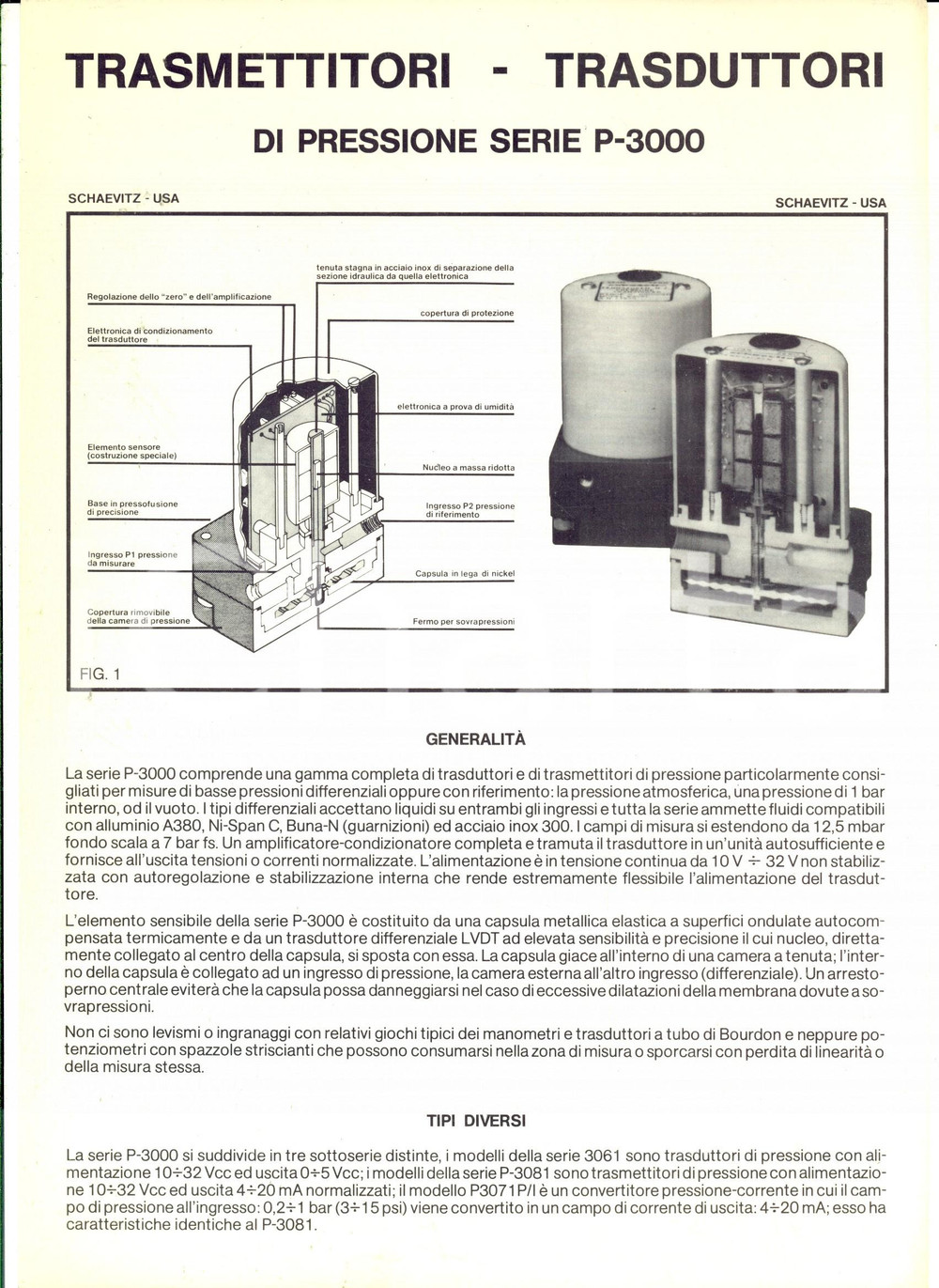 Materiale pubblicitario d’epoca 1980 ca MILANO SocietÃ  AN.NA Trasmettitori  trasduttori Volantino ILLUSTRATO 1