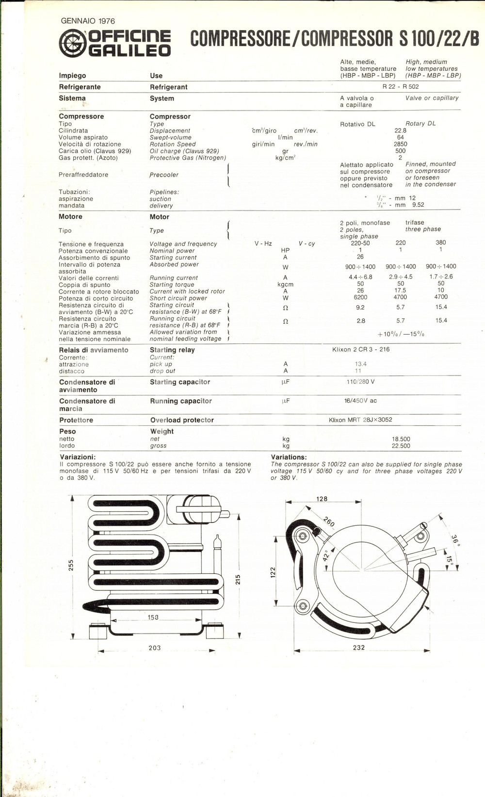 Materiale pubblicitario d’epoca 1976 OFFICINE GALILEO FIRENZE Compressore S 100 Volantino pubblicitario 1