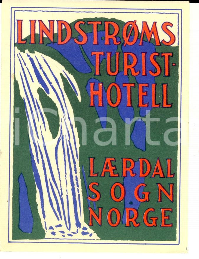 Materiale pubblicitario d’epoca 1940 ca NORGE LINDSTROMS Turist Hotel Etichetta pubblicitaria VINTAGE 8x13 cm 1