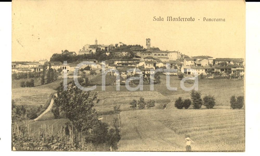 Cartolina originale da collezione 1920 SALA MONFERRATO AL Panorama del paese Cartolina postale FP VG 1