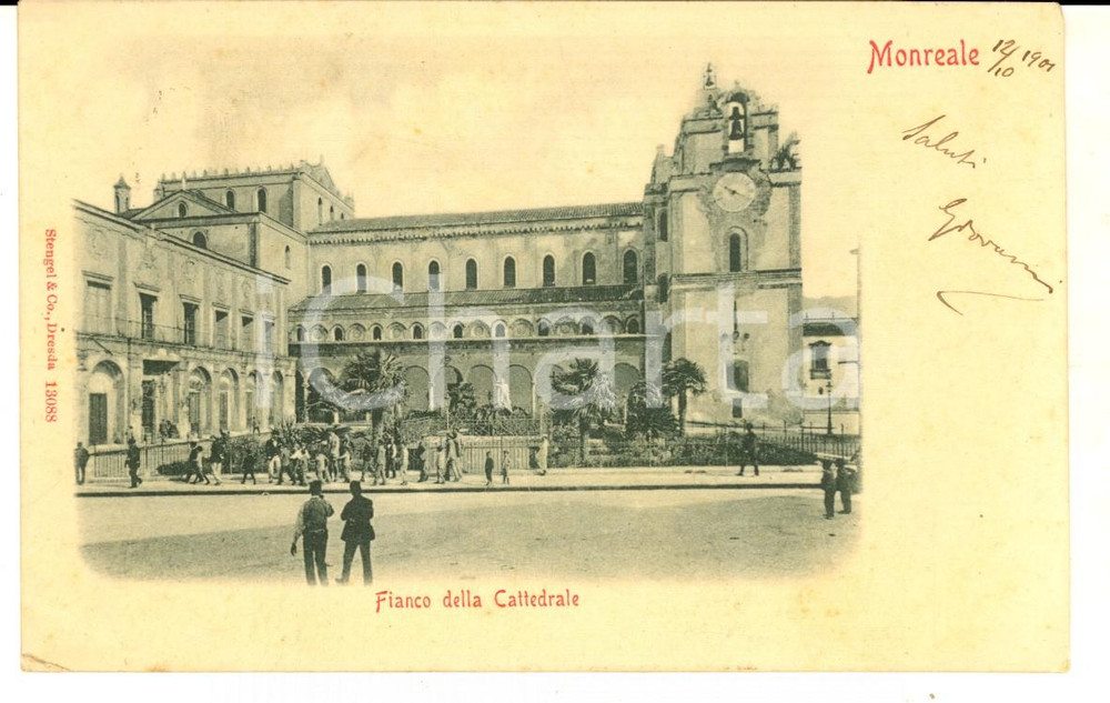 Cartolina originale da collezione 1901 MONREALE PA Fianco della Cattedrale Cartolina ANIMATA FP VG 1