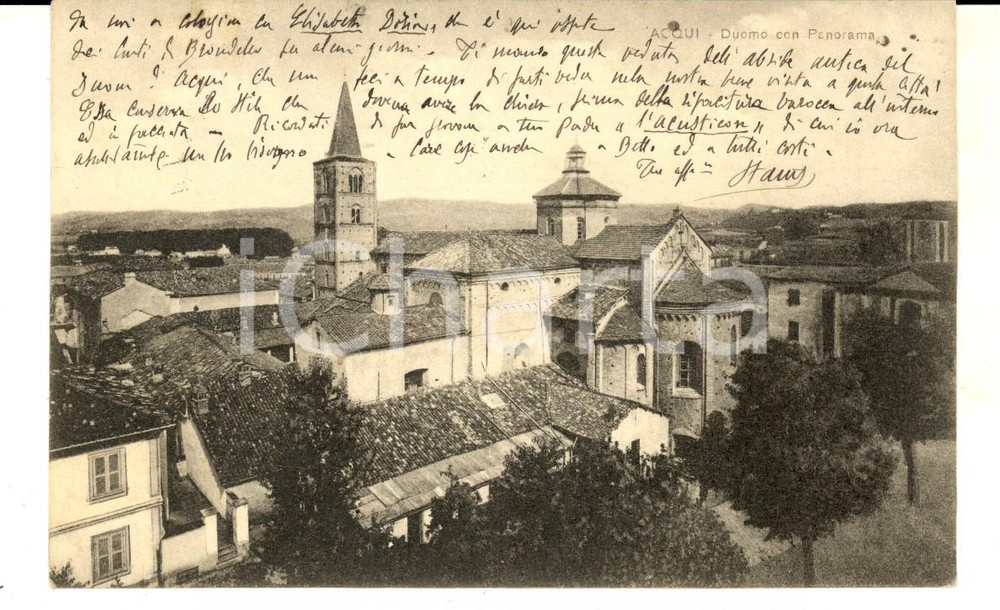 Cartolina originale da collezione 1937 ACQUI TERME AL Duomo con panorama Cartolina postale FP VG 1