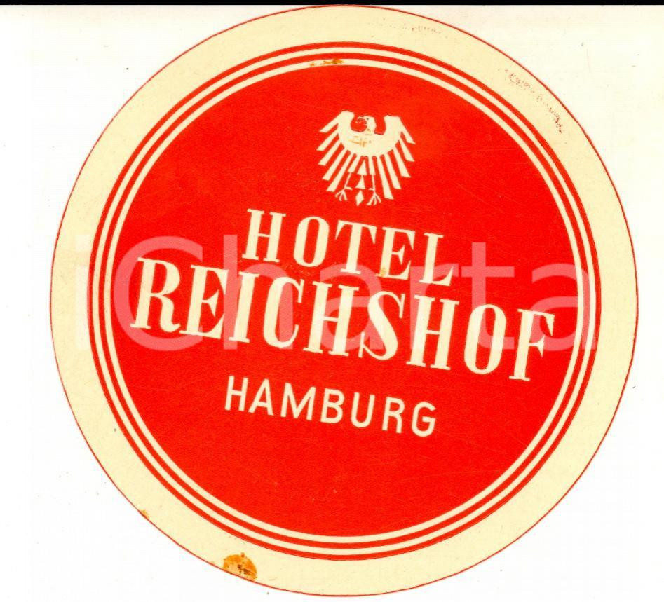 Materiale pubblicitario d’epoca 1950 ca HAMBURG GERMANY Hotel REICHSHOF Etichetta pubblicitaria 10 cm 1
