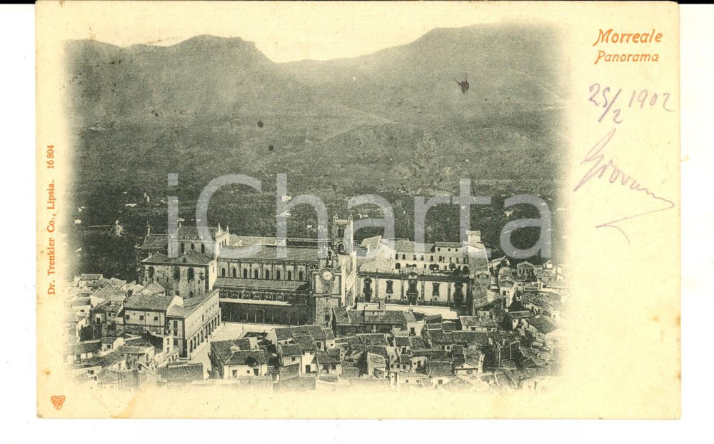 Cartolina originale da collezione 1902 MONREALE PA Panorama generale Cartolina postale FP VG 1