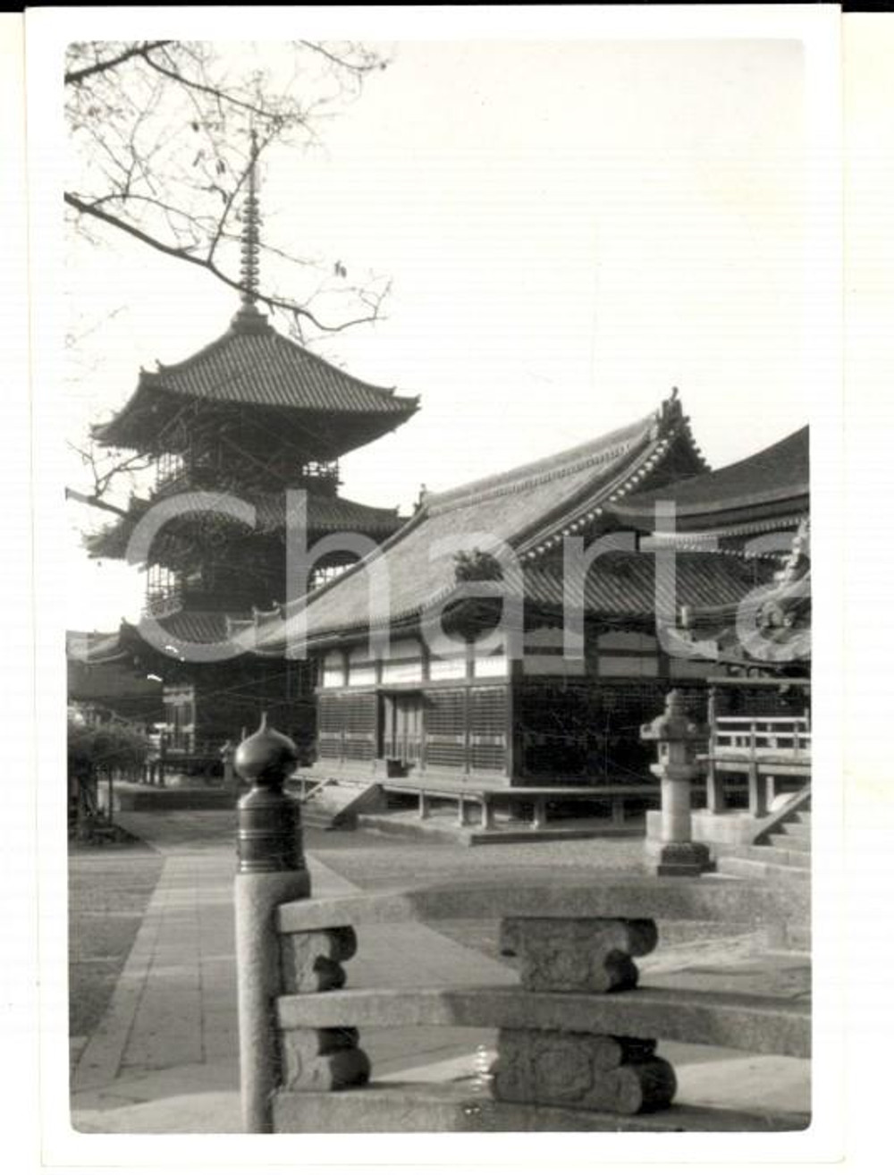 Fotografia d epoca originale 1958 KYOTO JAPAN Pagoda ed edifici del tempio buddista di KIYOMIZU Foto 7x9 1