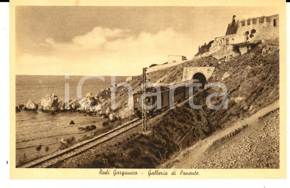 Cartolina originale da collezione 1940 ca RODI GARGANICO FG Galleria di ponente Cartolina animata treno FP NV 1