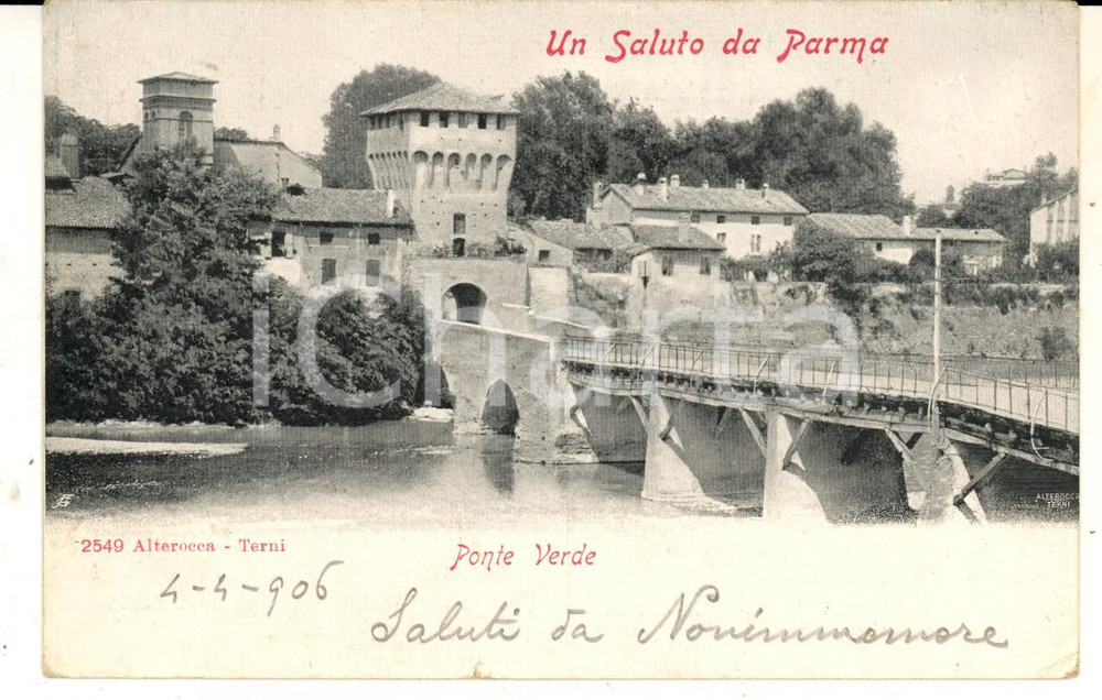 Cartolina originale da collezione 1906 PARMA Una veduta del PONTE VERDE Cartolina VINTAGE FP VG 1