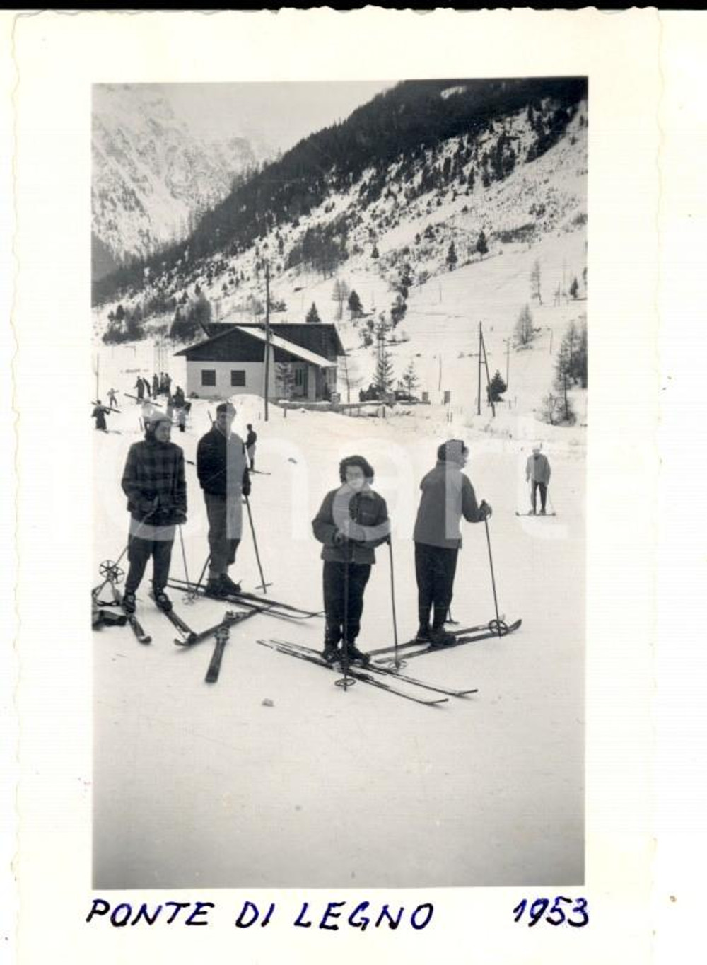 Fotografia d epoca originale 1953 PONTE DI LEGNO Sciatori sulle piste Fotografia VINTAGE 6x10 cm 1