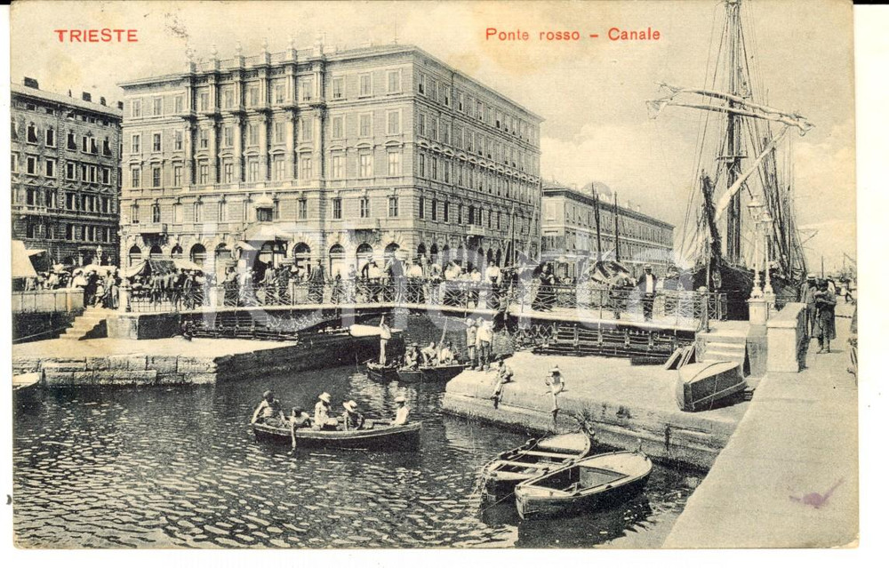 Cartolina originale da collezione 1910 ca TRIESTE Ponte Rosso  Canale Cartolina ANIMATA barche FP VG 1