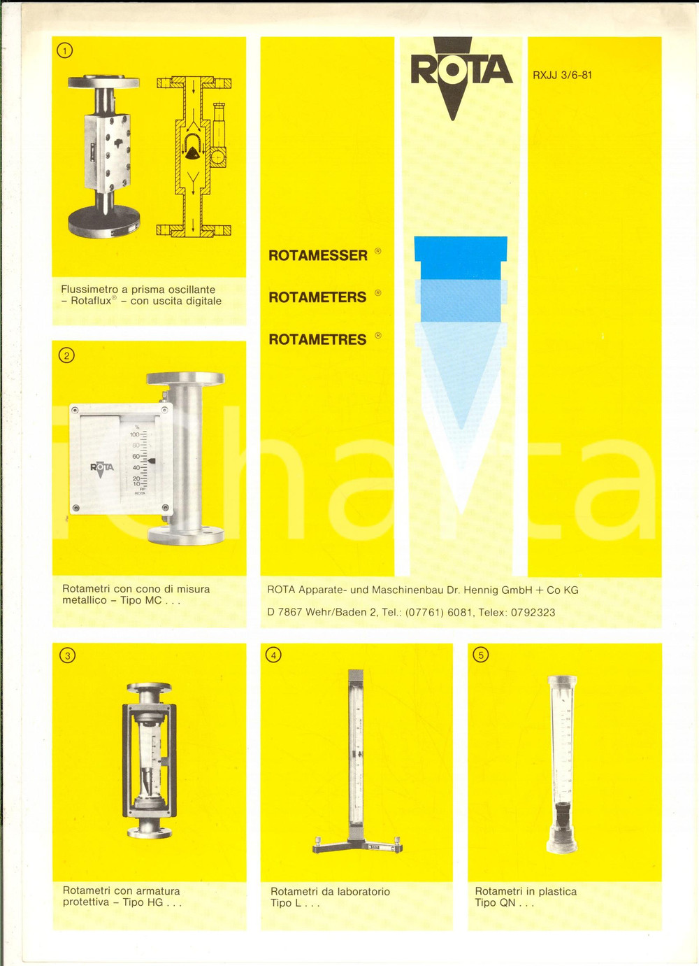 Materiale pubblicitario d’epoca 1981 MILANO ROTA KG  Rotametri Pieghevole pubblicitario VINTAGE 1