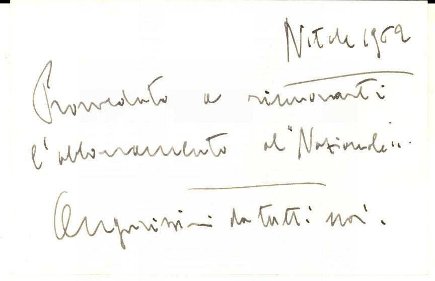 Autografo originale 1962 MILANO ALPINI Biglietto Enzo MANUSARDI Manus  AUTOGRAFO 1