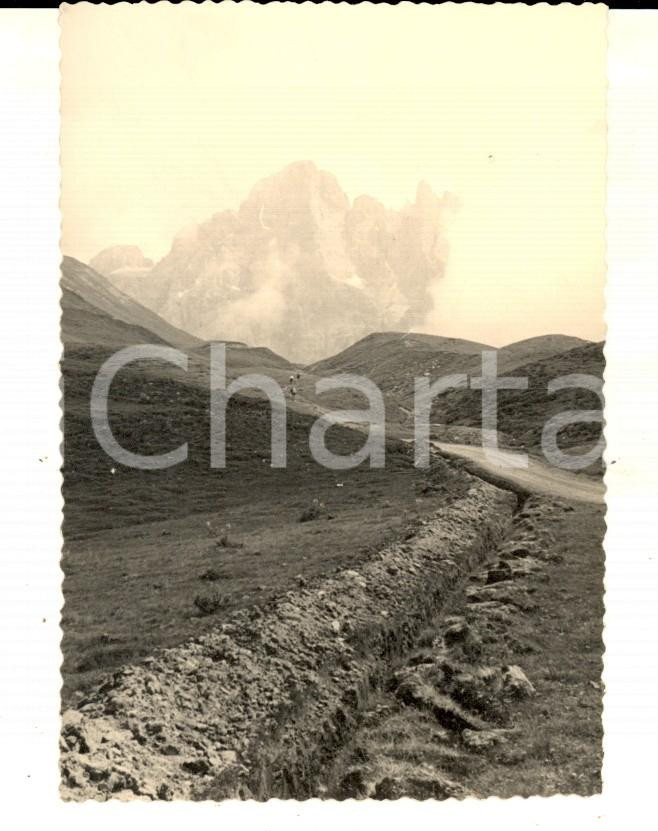 Fotografia d epoca originale 1950 ca PASSO ROLLE TN Panorama con escursionisti in salita Foto VINTAGE 6x10 1