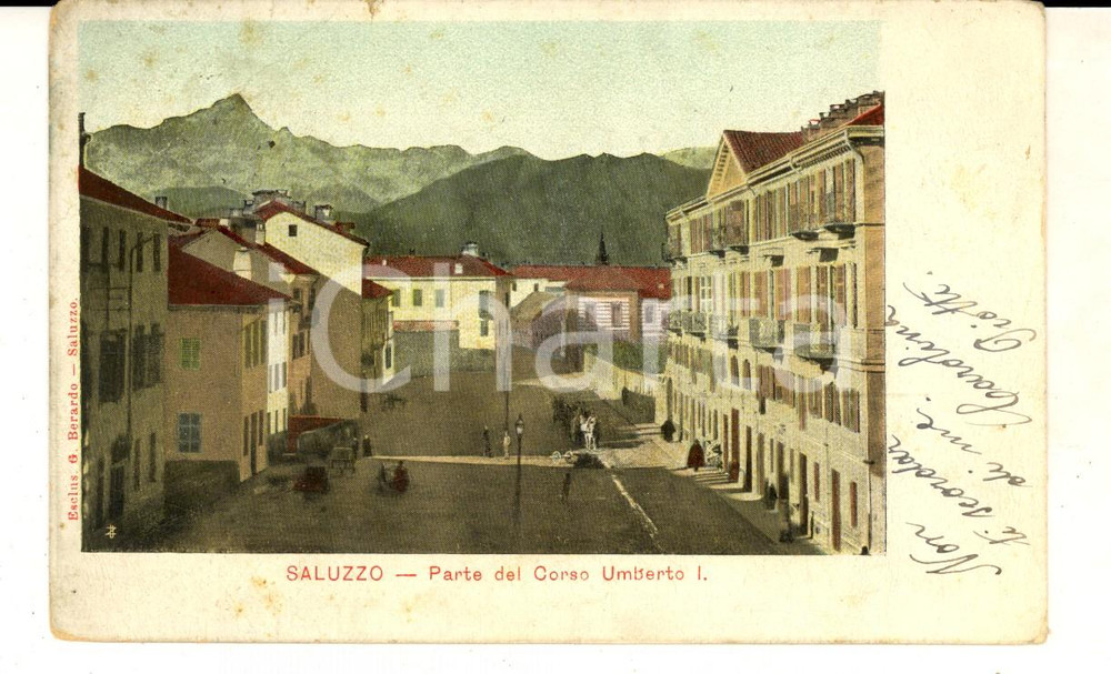 Cartolina originale da collezione 1904 SALUZZO CN Parte del corso Umberto I Cartolina ILLUSTRATA FP VG 1