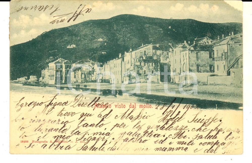 Cartolina originale da collezione 1902 ALASSIO SV Panorama della cittÃ  dal molo Cartolina postale FP VG 1