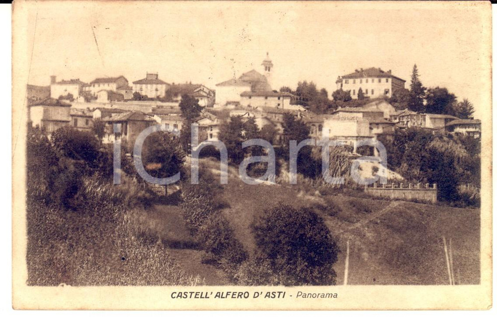 Cartolina originale da collezione 1926 CASTELL ALFERO AT Panorama del paese Cartolina postale FP VG 1