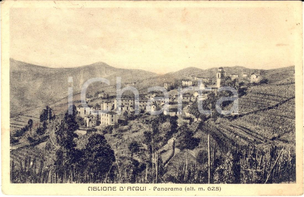 Cartolina originale da collezione 1930 ca CIGLIONE /ACQUI TERME AL Panorama del paese Cartolina FP VG 1