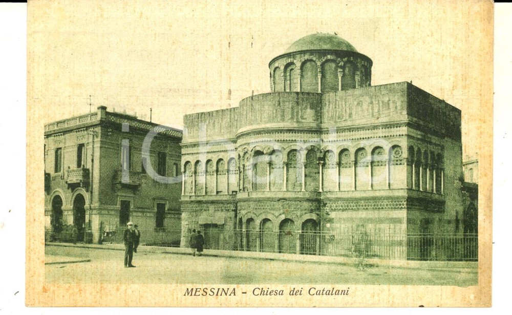 Cartolina originale da collezione 1930 ca MESSINA Chiesa dei CATALANI Cartolina ANIMATA FP VG 1